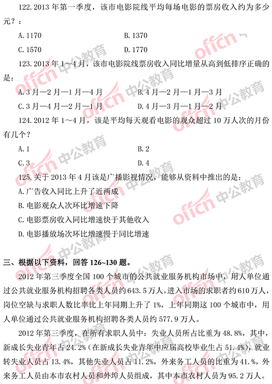 2014年国家公务员考试资料分析 