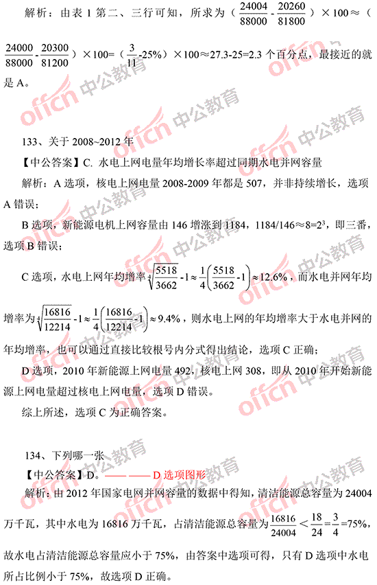 2014年国家公务员考试资料分析 答案解析